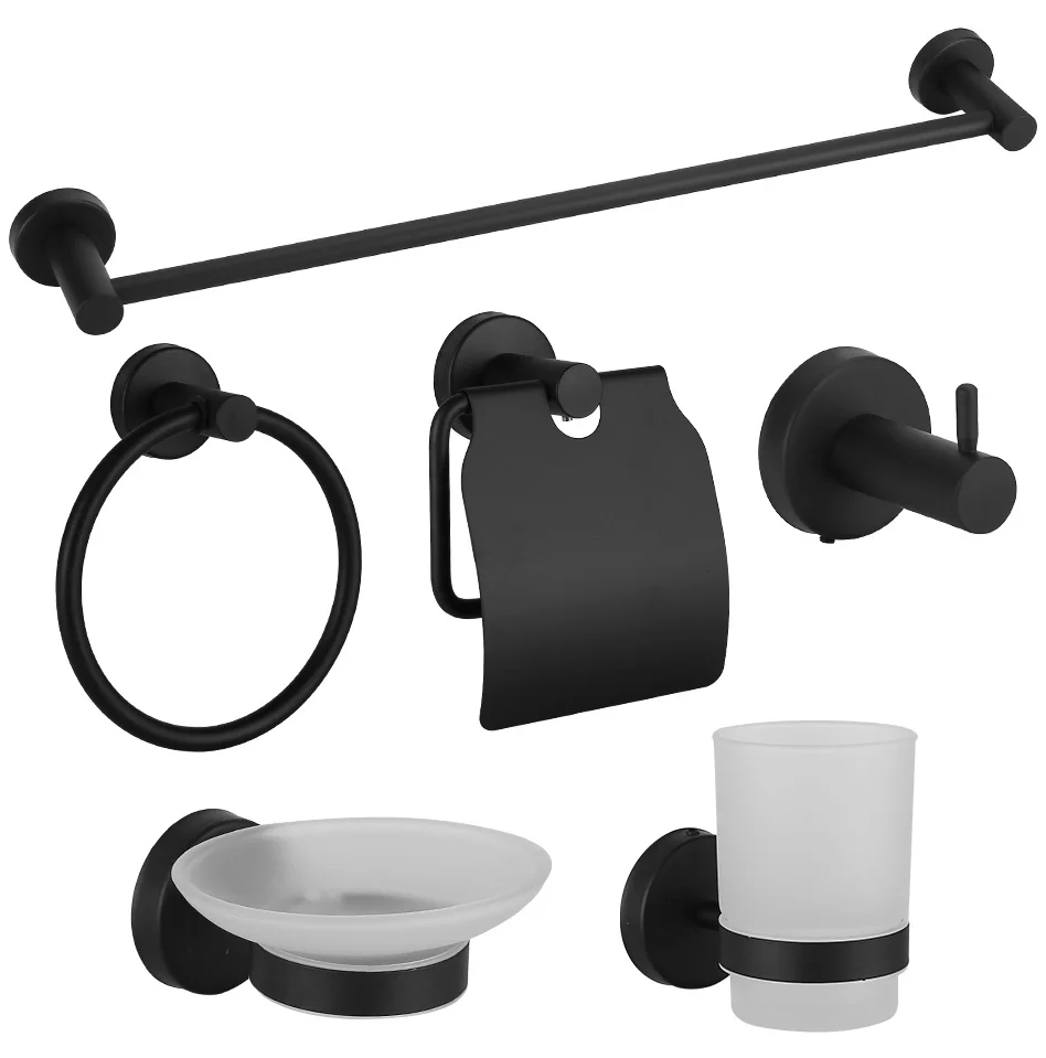 Modern Eco-Friendly Bathroom Hardware Set Brushed Chrome Finish Includes Towel Rack Metal Ceramic for Home Hotel Apartment
