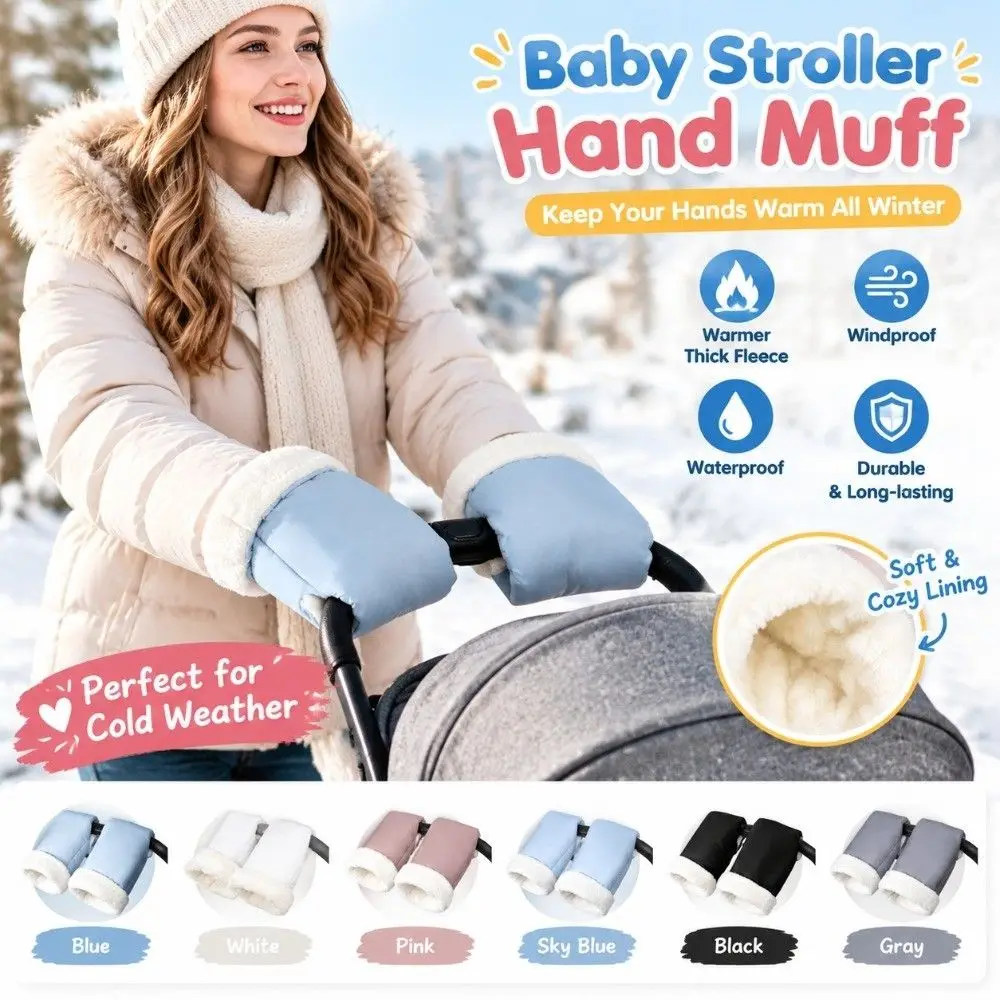 Winter Baby Stroller Gloves Waterproof Thick Fleece Lining Stroller Hand Muff Anti Freeze Windproof Pram Pushchair Mitts