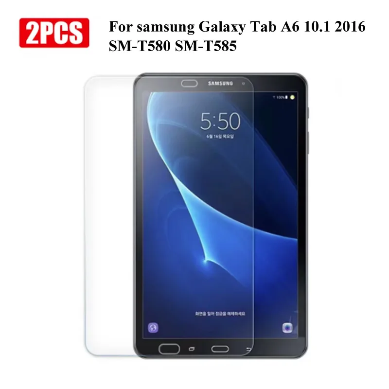 

2 шт., защитная пленка для экрана планшета Samsung Galaxy Tab A 10,1 дюйма, 2016, защитная пленка T580 T585, устойчивая к царапинам, закаленное стекло