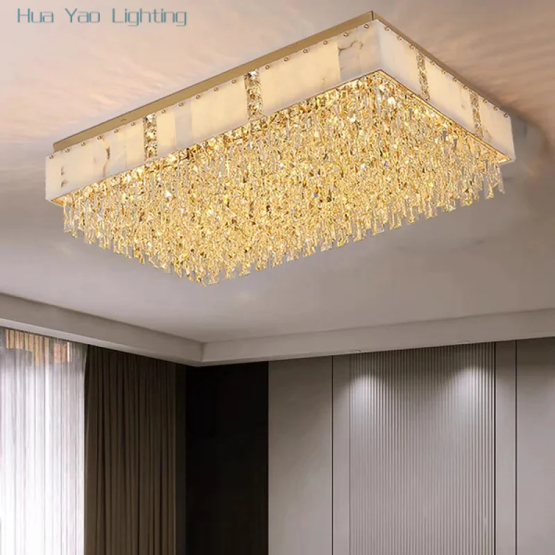 Lámpara de techo de mármol Natural de lujo Rectangular, electrodoméstico Led, iluminación de techo de cristal para sala de estar, comedor, lámparas