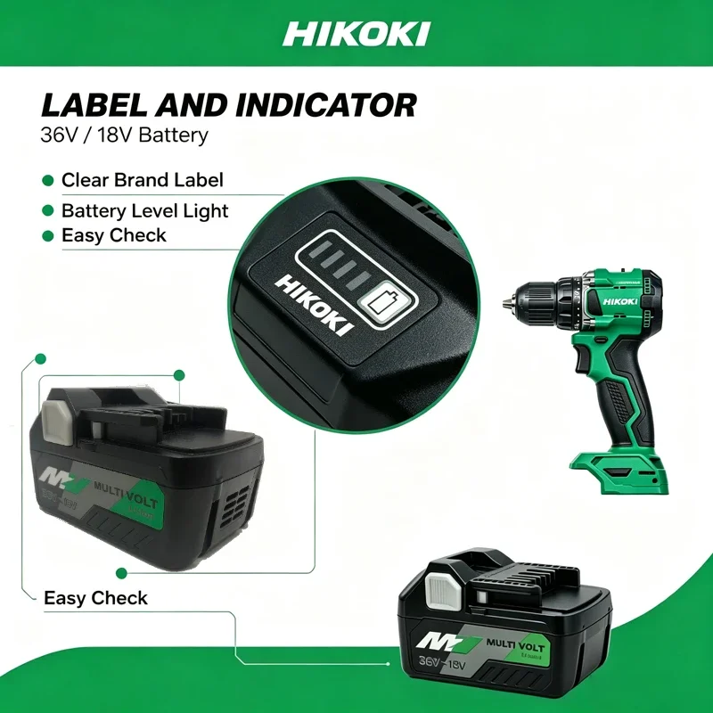 HiKOKI Hitachi BSL36B18 8.0Ah Li-ion Battery Compatible SB18DB,WH18DBD,For Auto Brake Repair,Torque Wrench Operation Power Tools