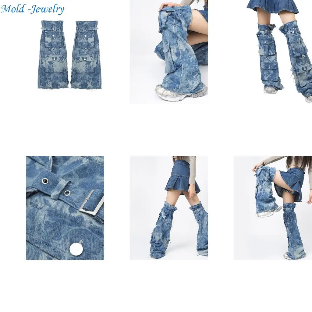 

69HB Stylish Over Knee Tie Dye Leggings Covers for Women Denims Baggy Leg Warmers
