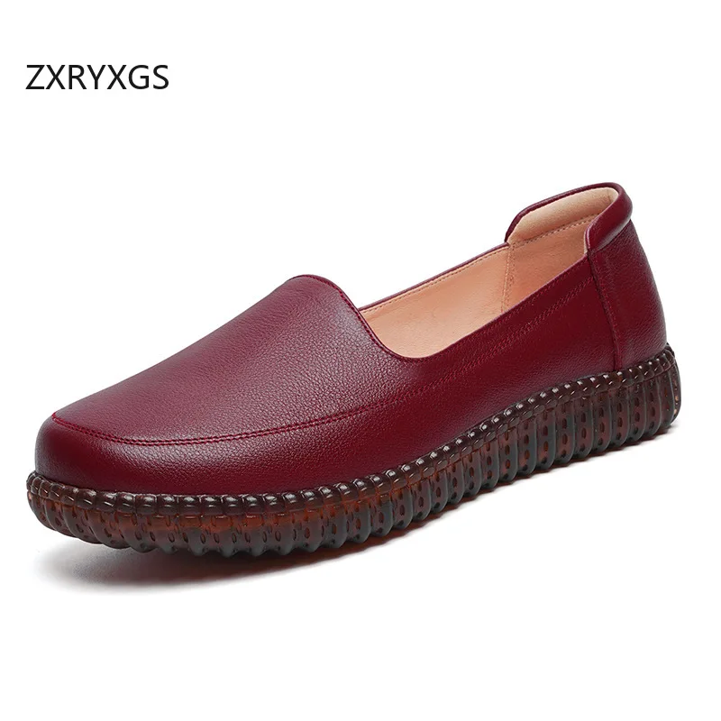 

ZXRYXGS Женские туфли премиум-класса из воловьей кожи на плоской подошве, новинка 2025 года, элегантные удобные туфли из натуральной кожи на мягкой подошве, мягкие нескользящие туфли на плоской подошве, большие размеры