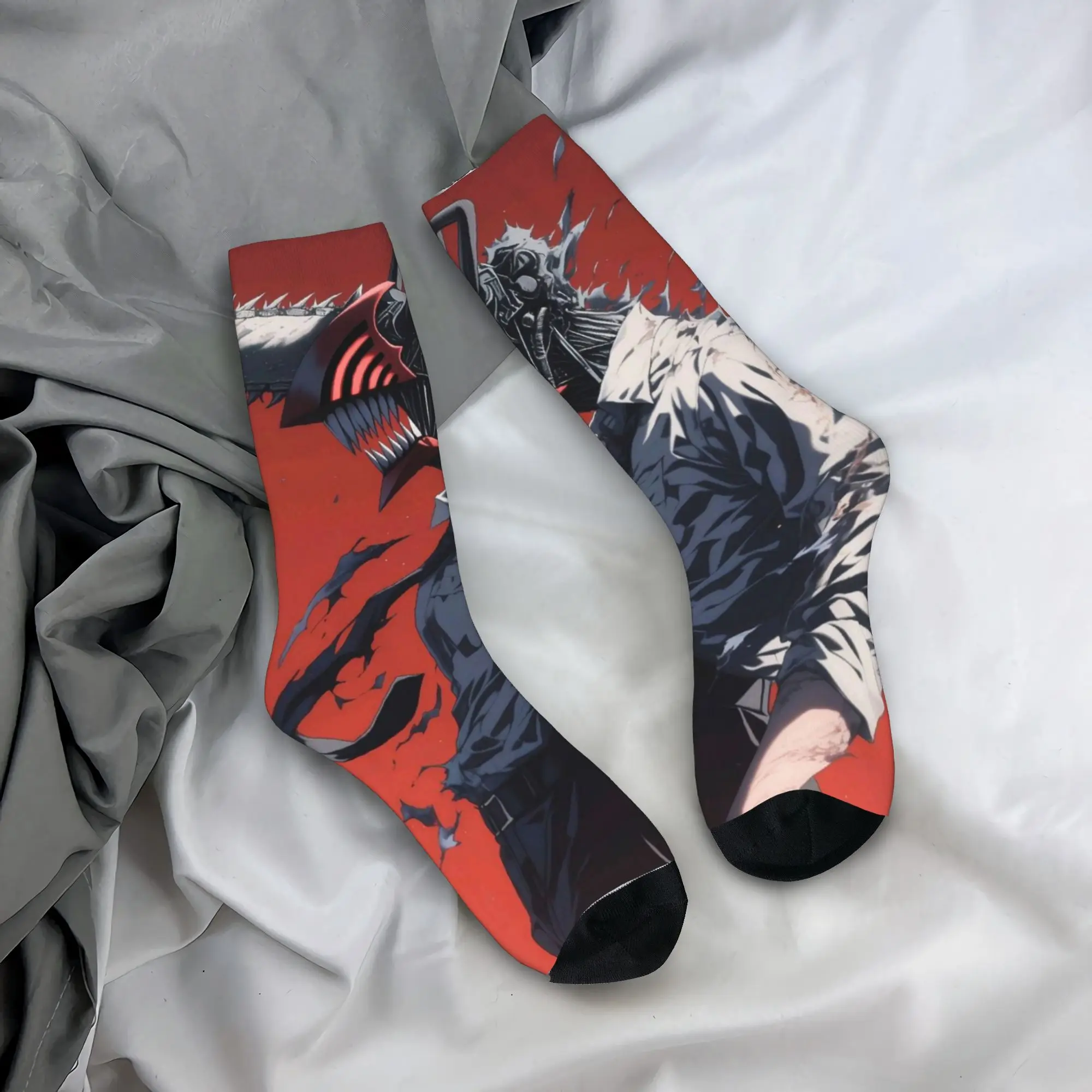 

Custom Funny Printed Chainsawes Man Socks for Men Women Stretchy Summer Autumn Winter Crew Socks