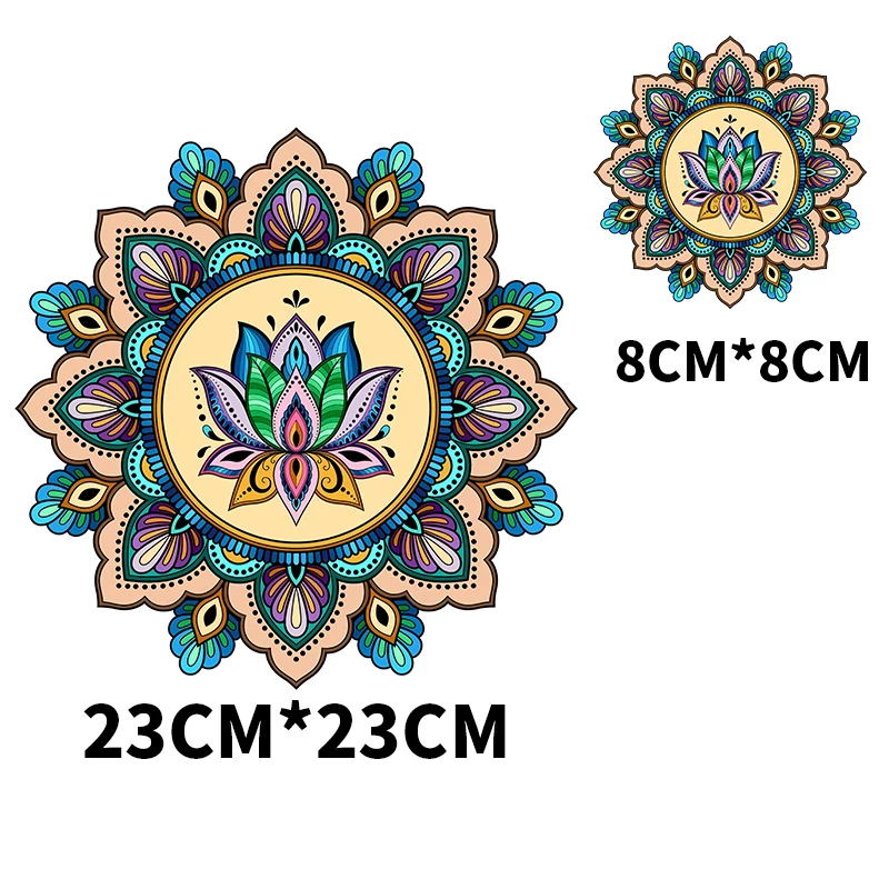 Fashionable Women\'s Yoga Print DIY Decorative Tops Iron On Patches Mandala Flower Combo Size Vinyl Washable Stickers