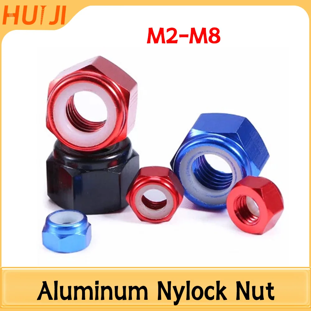 Colorful Aluminum Alloy Nylon Lock Nut Hex Self-Locking Anti-Loose Nut M2 M2.5 M3 M4 M5 M6 M8 Anodized For RC Model Fasteners
