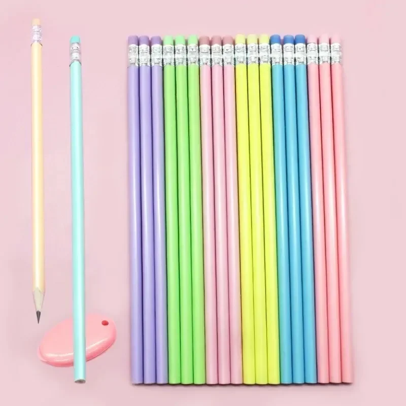 1PC Pencil Macarone Triangle Shiny Wood Rubber Head Sketch Drawing Pen Office Learning Stationery HB Drawing Pen School Supplies