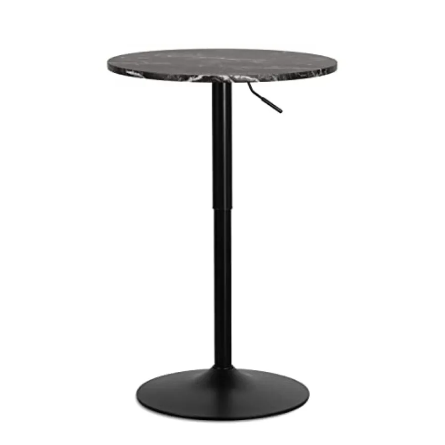 

Round Height-Adjustable Bar Table 27.5-36 with Black Marble Texture Top and Black Base Modern Cocktail Table for Home Kitchen B