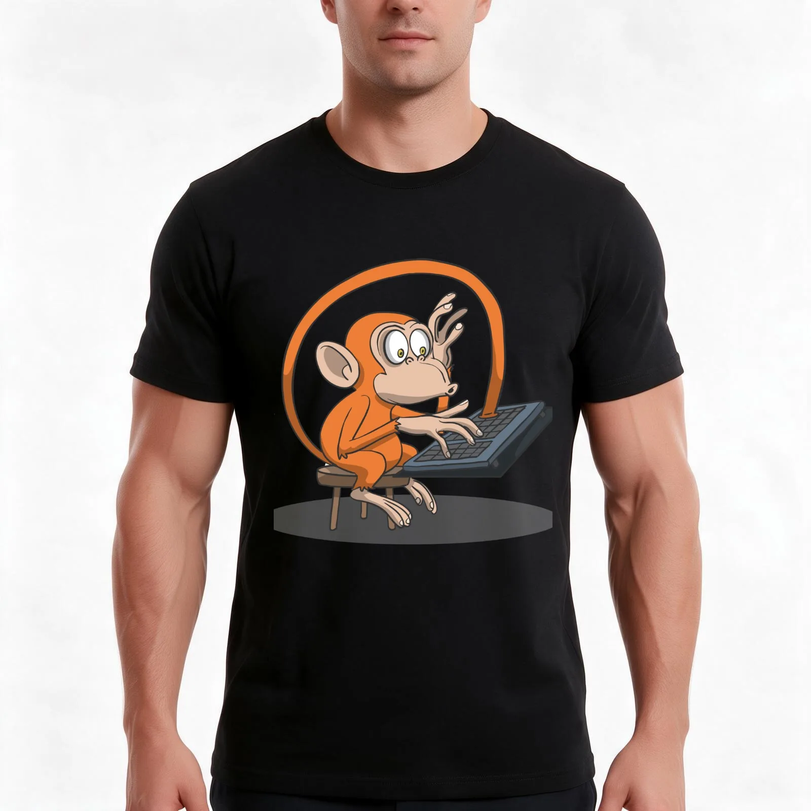 Coding Monkey T-Shirt, Summer Casual Cotton Tee, Oversized Streetwear Tops, Vintage Graphic Print, Loose Fit Short Sleeve