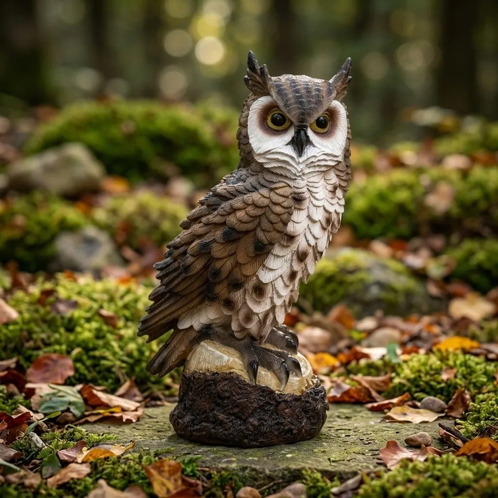 17x10cm Resin Owl Statue for For outdoor Display - Charming Perched Pose Synthetic Resin Material Multicolored