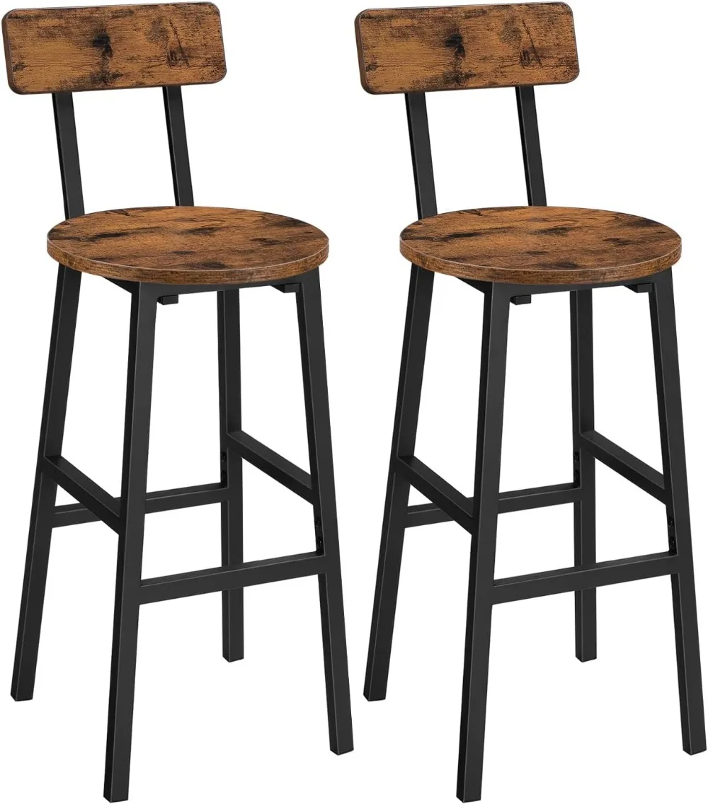 2-Piece Round Bar Stool Set, Encosto com Footstool, Adequado para Sala de Jantar, Cozinha, Rústico Brown Bar Stool, 24,4 em