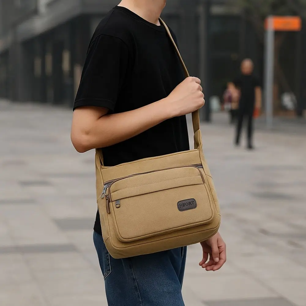 

High Quality Large Capacity Canvas Shoulder Bag Wear-resistant Multi-compartment Crossbody Bag Durable Men's Bag Leisure