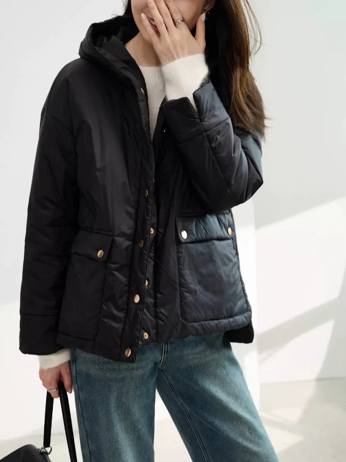 

Comfortable Double-Sided Wear Straight Leg Hooded Jacket Short Cotton Coat Autumn Winter New Arrival Women's Knitted Thickened