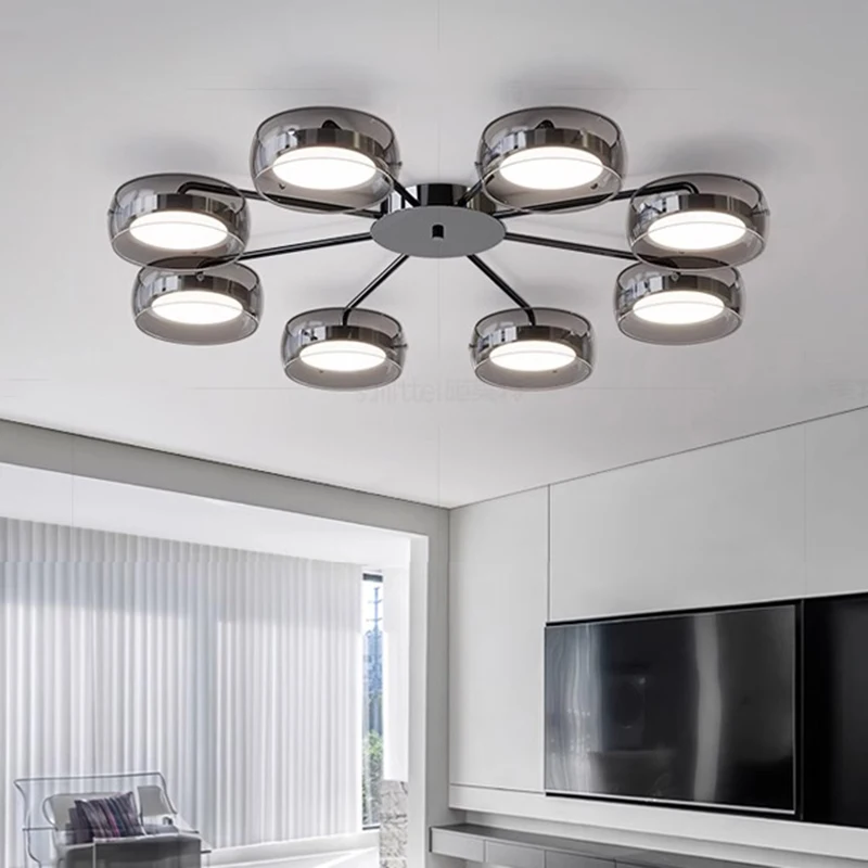 Nordic Electroplating Wrought Iron Ceiling Lights Rotundity Smoke Gray Glass Lampshade Living Room Bedroom Kitchen Hanging Lamps