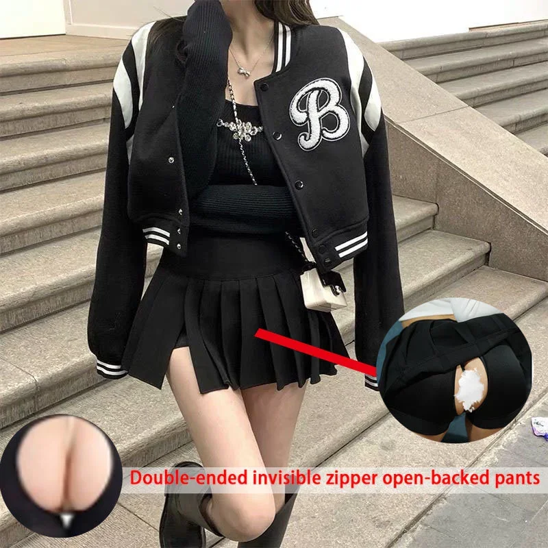 

Open Crotch Pants Women's Pleated Skirts Spring Summer 2025 Women Black High Waist A- Line Micro Skort Mini Skirt Y2k Clothes