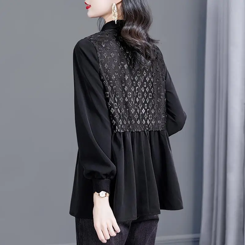 Ele Bla irt Long Sve Donna Taglie forti Patchwork Base di media lunghezza irt Casual Sle Loose Fit Effetto snellente