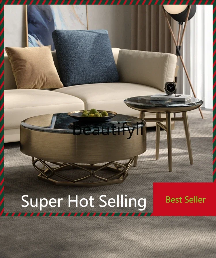 

Light luxury modern natural marble coffee table high-end round G1218