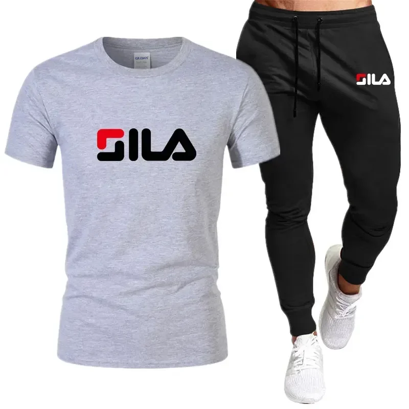 Conjunto casual de camiseta e shorts de algodão masculino, calça curta fitness marca, agasalho, camisas da moda hip hop, venda quente, verão