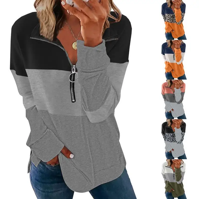 Damski długi sweter z kapturem, wzór w panterkę, włókno poliestrowe, jesienna moda, sweter damski, casualowy, wygodny.