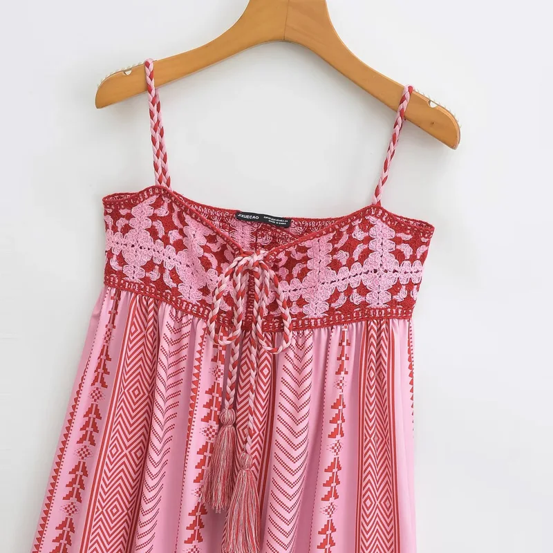 HXAO – robe longue mi-longue élégante pour femmes, mode décontractée, imprimé papillon brodé, à lacets, été, 2024