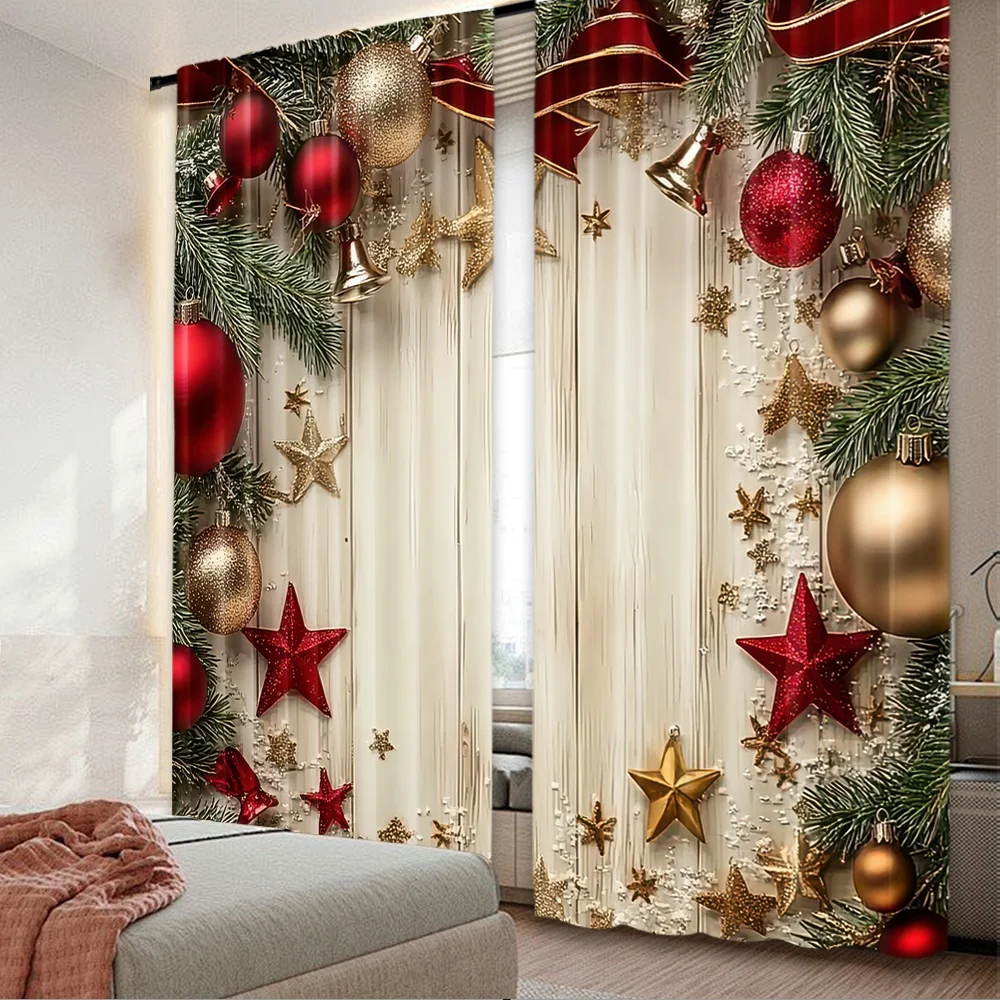 2 Stück 2D-Flachdruck-Weihnachtsvorhänge, HolidayGlow, digital bedruckte Polyester-Vorhänge, Party- und Urlaubsdekoration, Verwendung für Kunstpartys