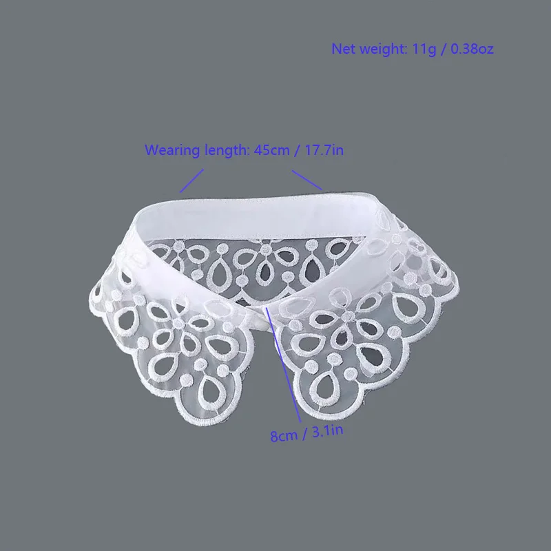 Chemise à fleurs blanches élégante, faux colliers pour femmes, en mousseline de soie, fait à la main, solide, col à revers détachable, mode dames, collier épais