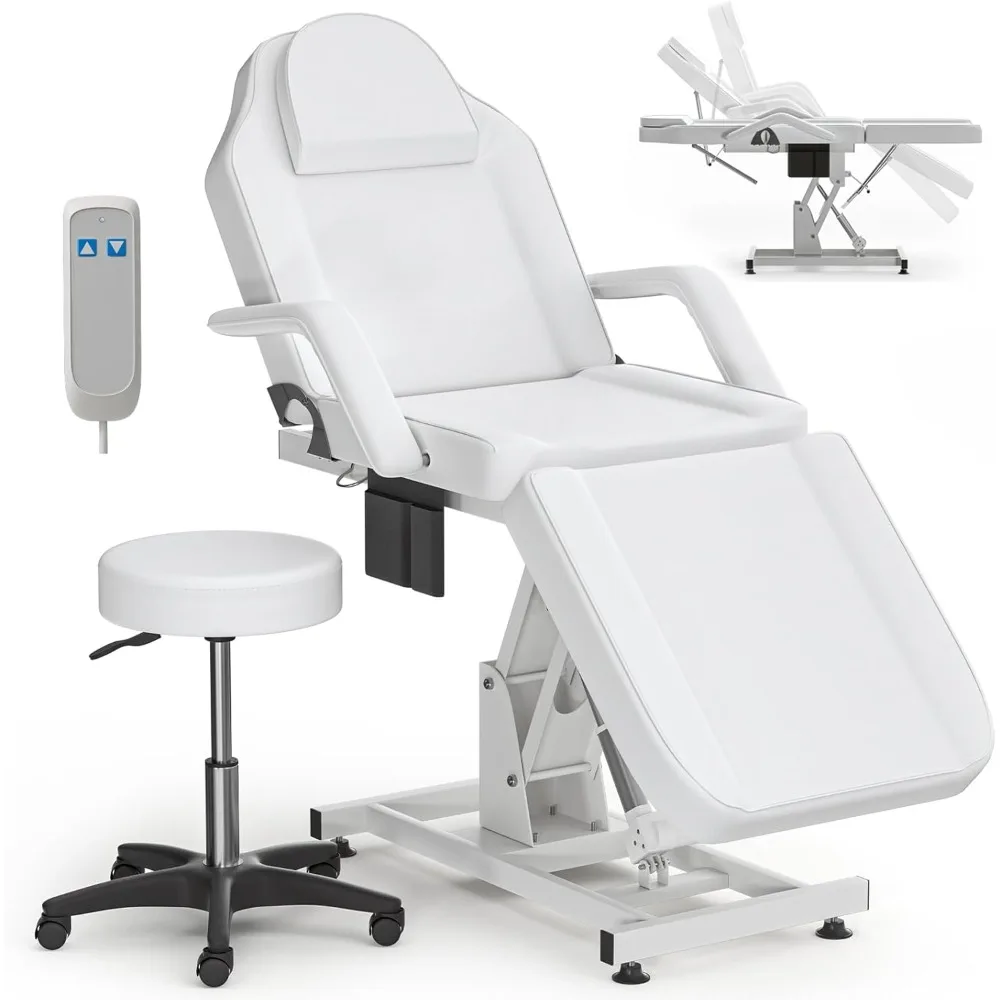 Chaise de tatouage électrique avec tabouret, lit blanc, esthétique réglable, chaise qualifiée ale, lit de massage, lit de cils, recommandé par le client