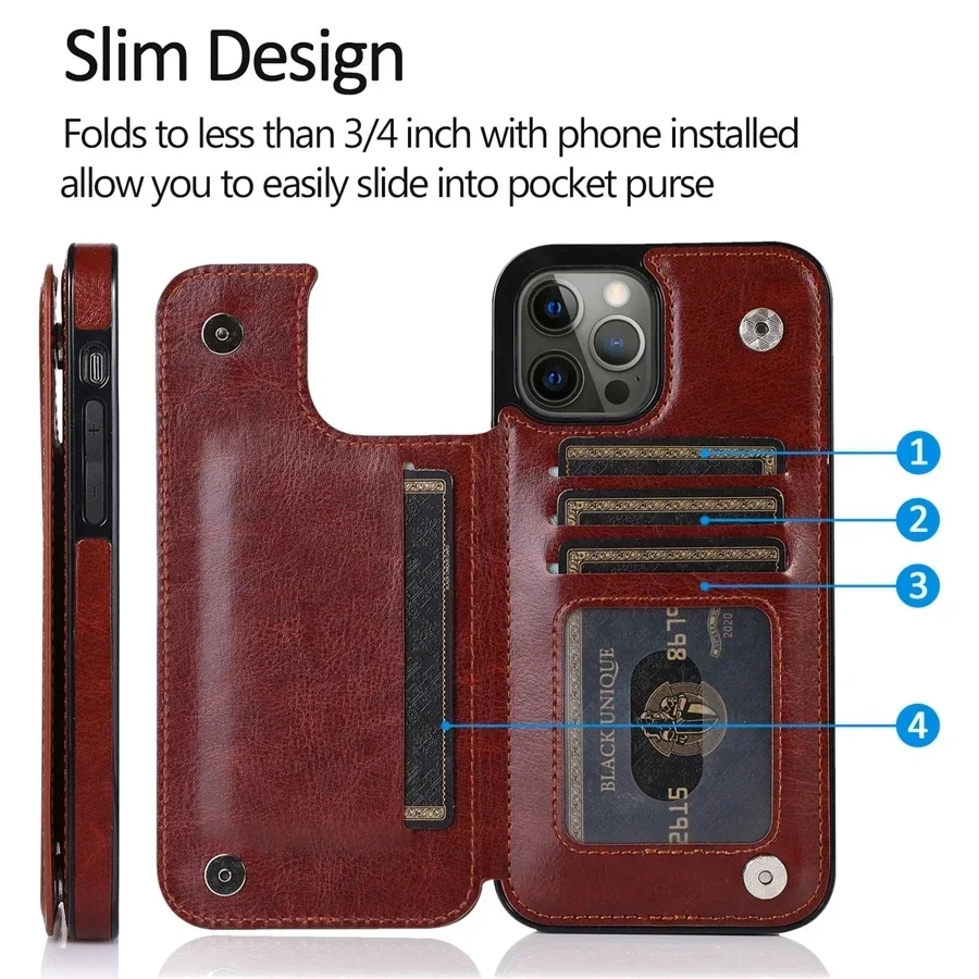 Retro Wallet Flip Leather Case For iPhone 15 14 Pro Max 13 12 11 SE 2022 2020 X XR XS Max 8 7 6 6s Plus Multi Card Holder Cover