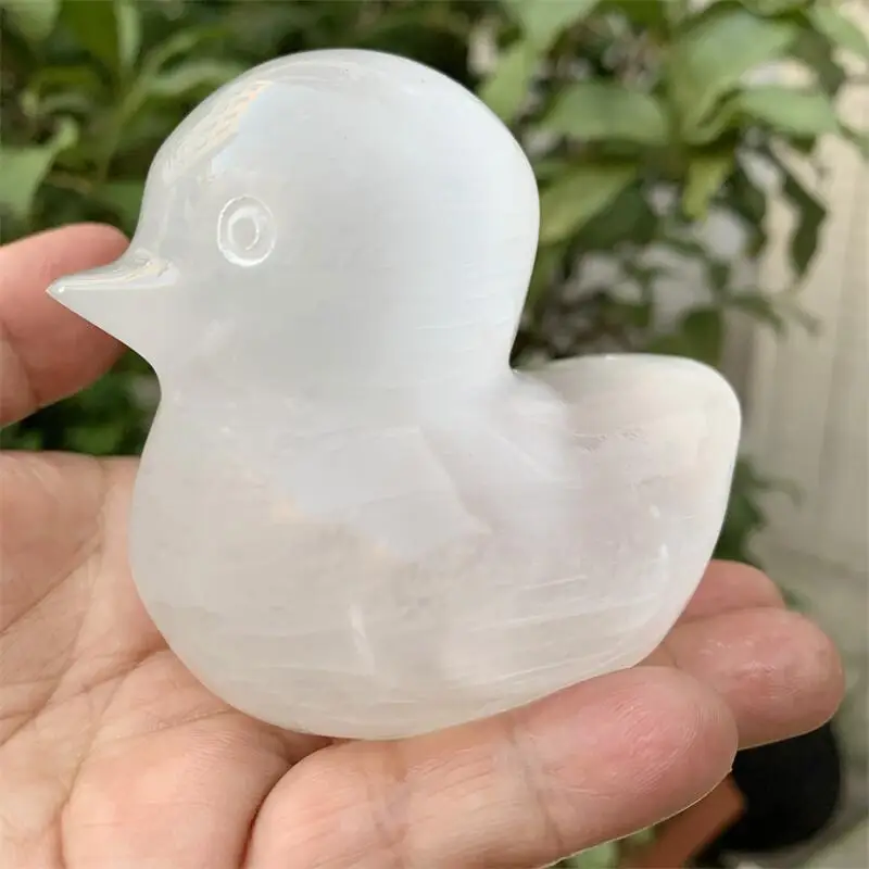 

Natural White Selenite Handmake Duck Animals Craft Home Decor Healing Crystal Energy Stone Souvenir DIY Gifts