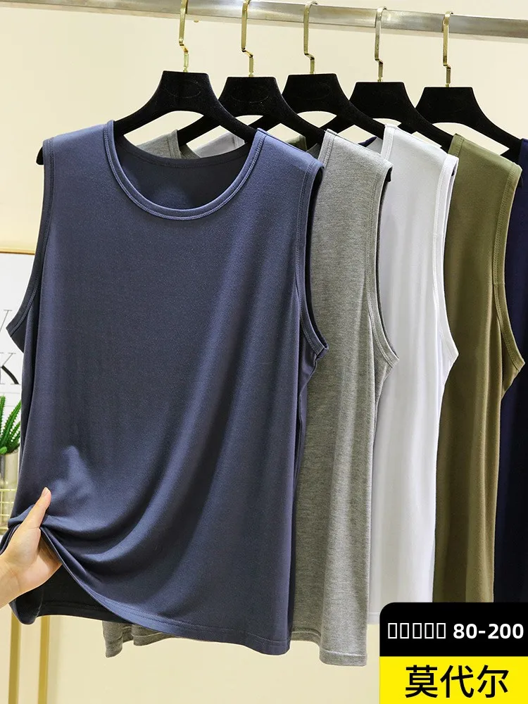 plus Size Modal Men's Tank Top Summer Loose Sleeveless T-Shirt round Neck Sports Upper Apparel Versatile Home Wear July Deer