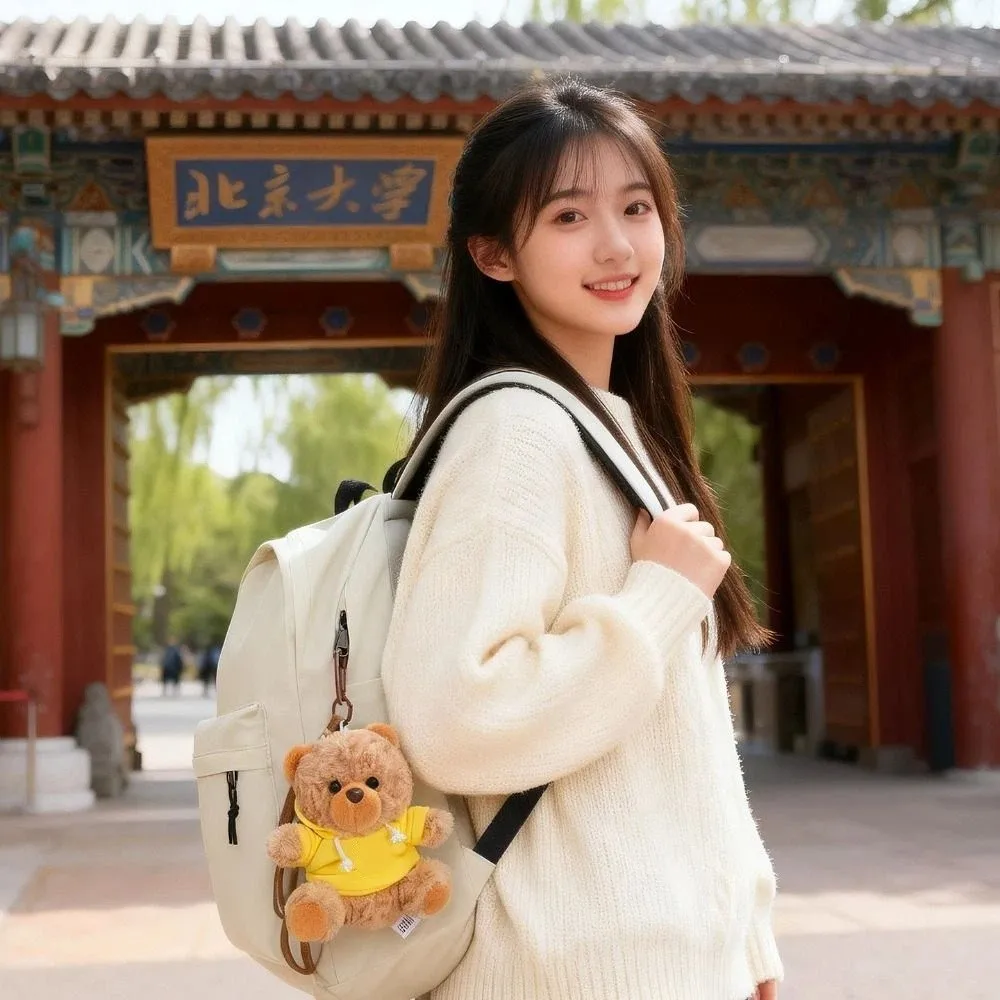 

Bag Ornaments Cartoon Hoodie Bear Pendant Anti-lost Kawaii Bear KeyChain Soft Fluffy Little Bear Stuffed Car Keys Accessories