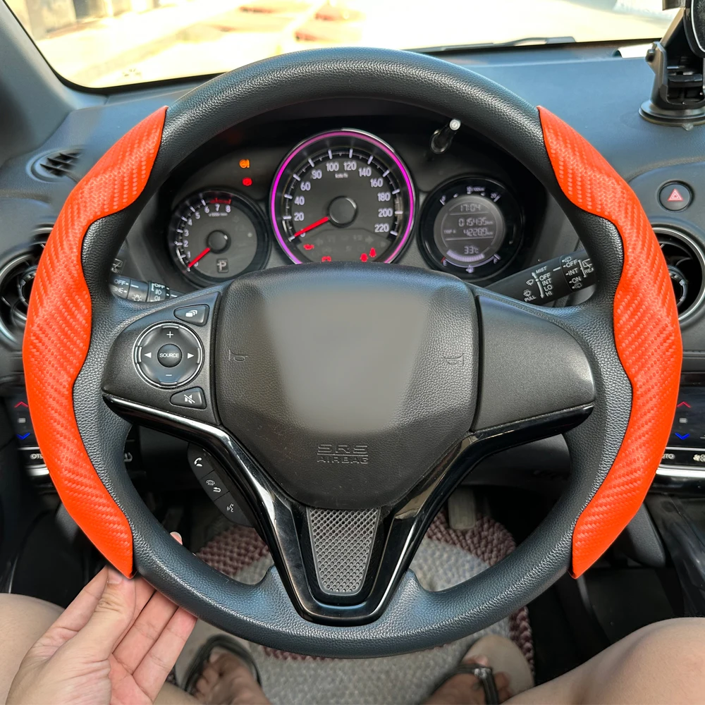 38 cm Auto Lenkrad Abdeckungen Booster Micro Faser Leder Auto Innen Dekorative Zubehör Universal Carbon Faser Aussehen – Detail 14