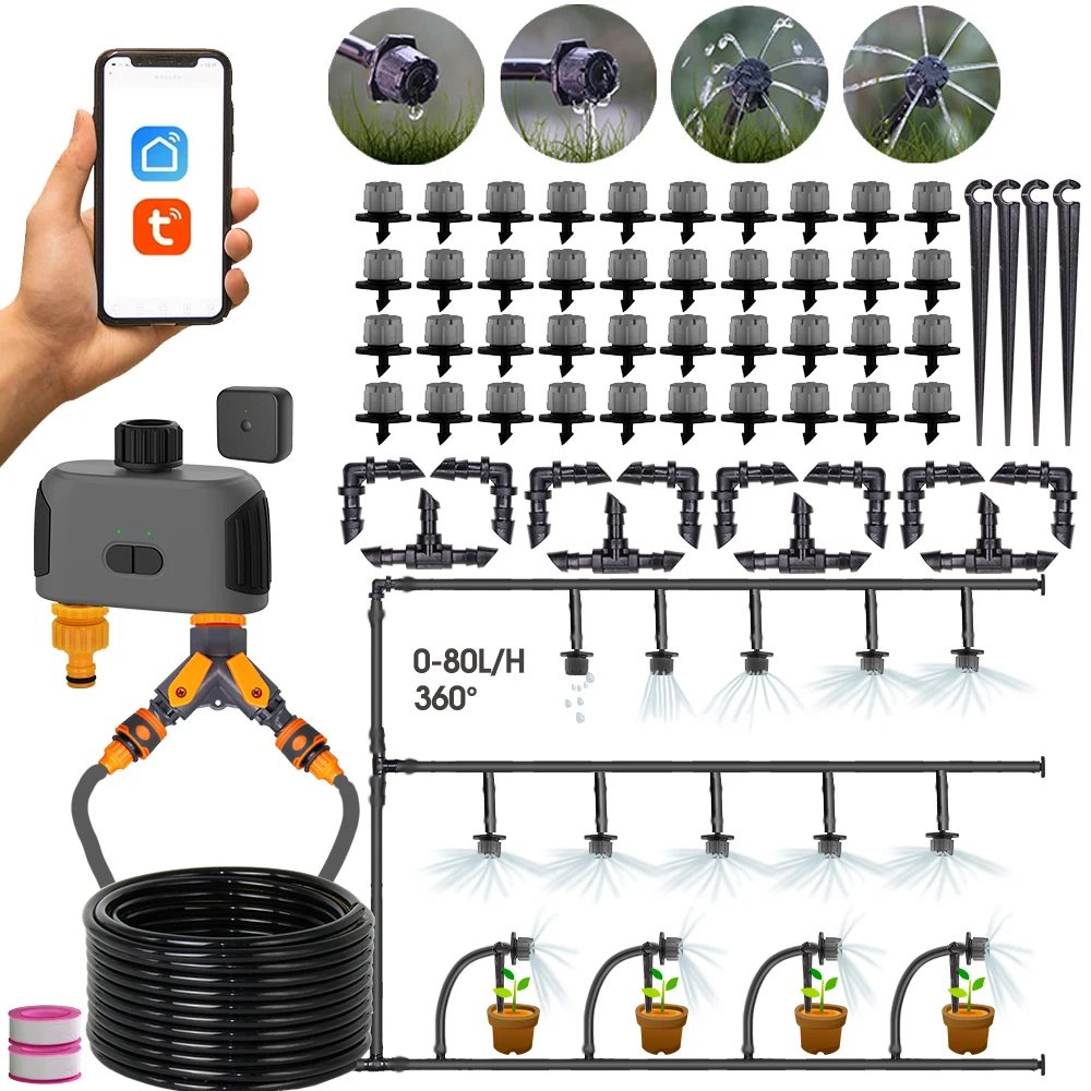 

50-5 Meter Garden Drip Irrigation System Set Wifi Bluetooth-Compatible Water Timer Adjustable Sprinkler Telephone Remote Control