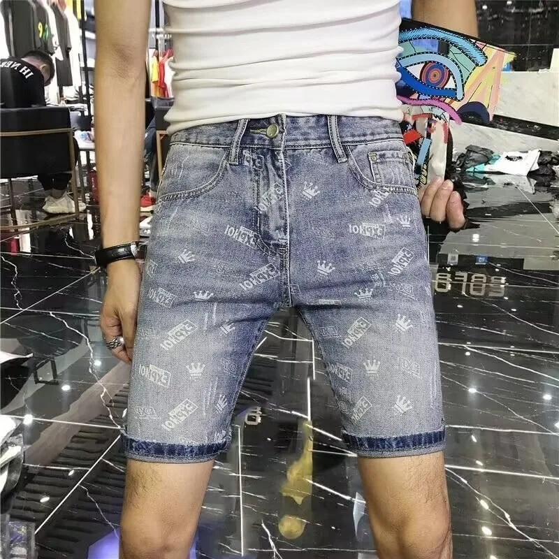 Luxury Denim Casual Short 2025 New Summer Short Jeans Pants For Men Washed Printed Fashion Korean Punk Trendy Cowboy Pants