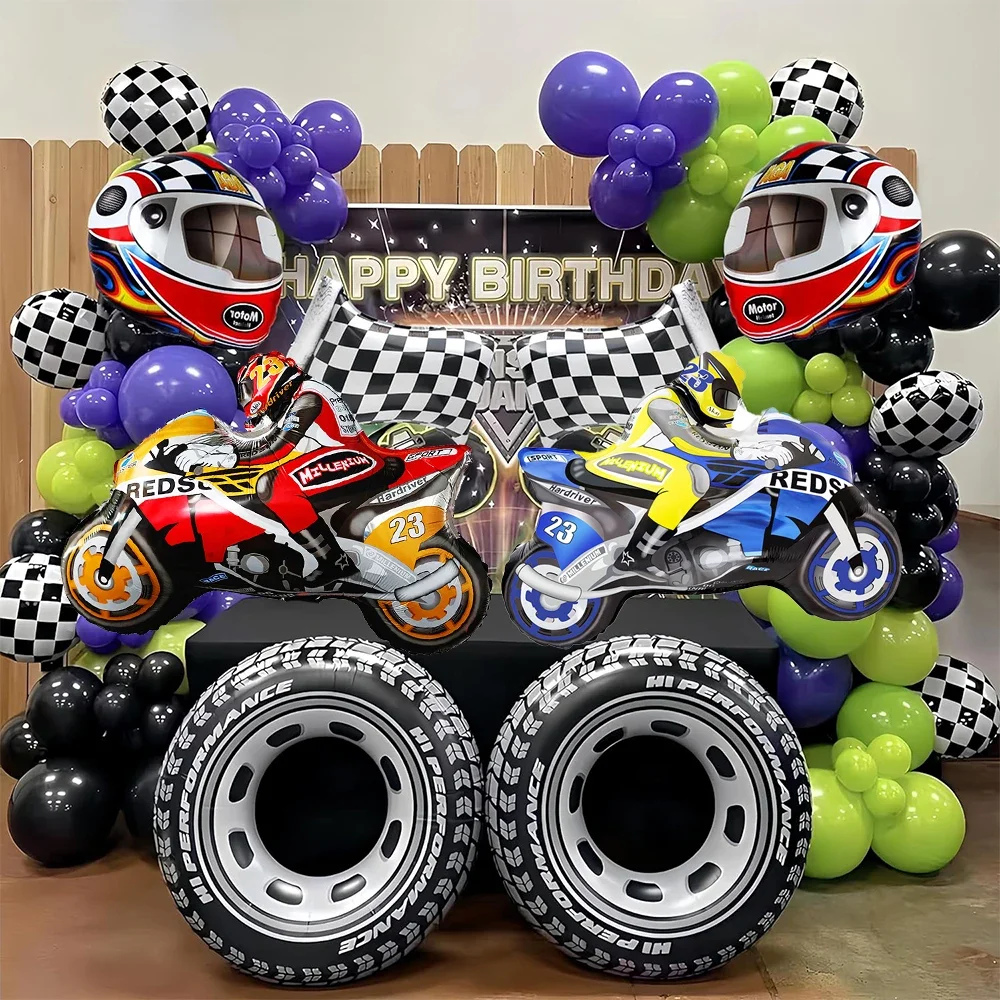 Motocross Dirt Bike Birthday Decor Banner Cake Topper Foil Motorcycle Balloon for Boy Kids Motor Theme Party Decoration Supplies