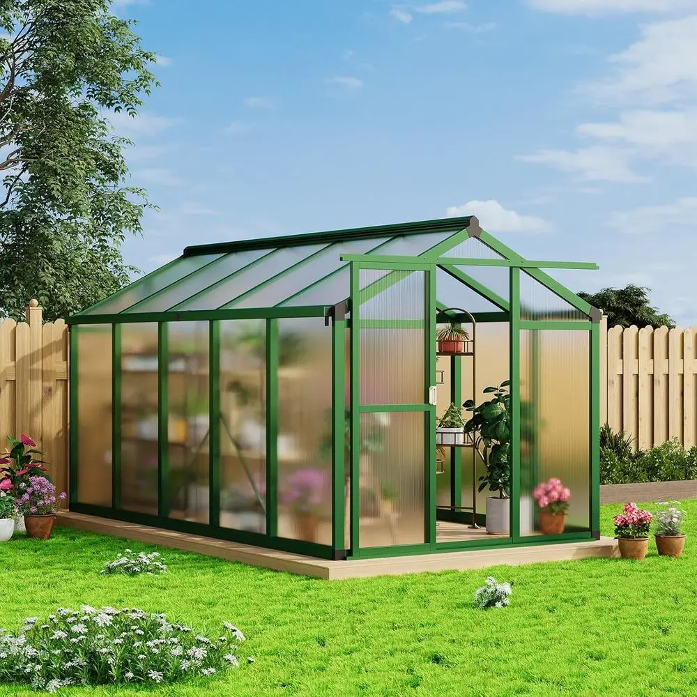 

Greenhouse - 10 ft Aluminum Greenhouses for Outdoors, Large Polycarbonate Greenhouse with Roof Vent, Heavy Duty Walk-in Green Ho