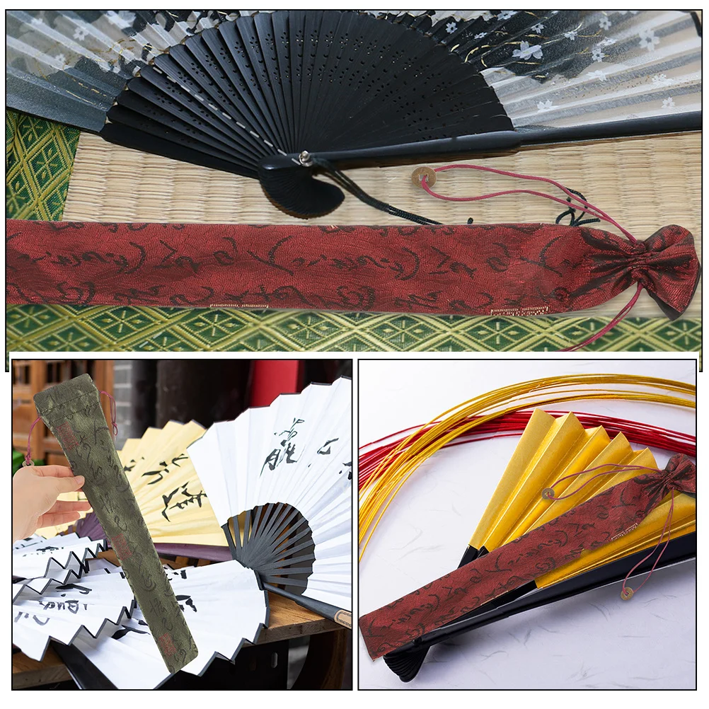 

4 Pcs Fan Bag Small Handheld Foldable Fans Bags Cloth Folding Cover for Purse Sleeve Storage Manual Men Women