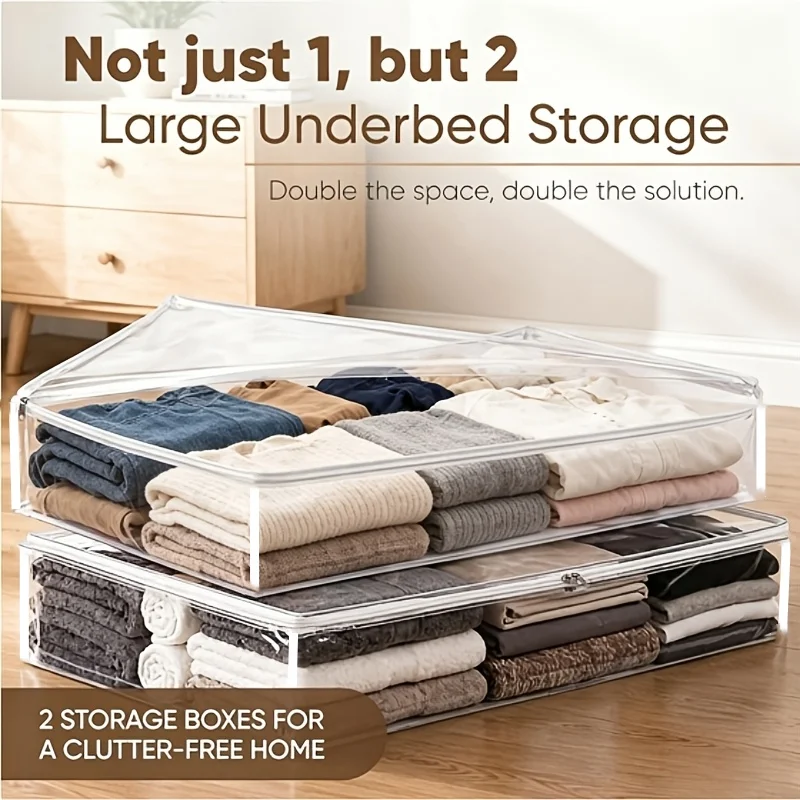 [Home Storage Magic] Set of 2 large-capacity transparent storage bags, waterproof and moisture-proof, perfect for under the bed