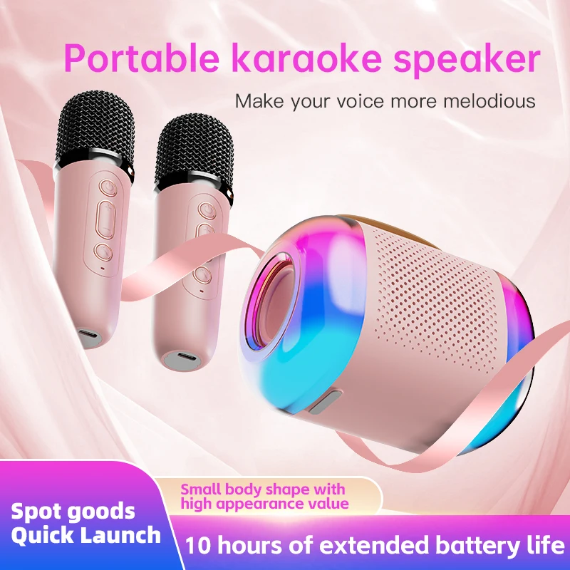 TONGYOR Y5 Sound Box Portable Bluetooth Speaker Rectangle Karaoke with Mini Microphone RGB Lighe 15W Wireless Pink Speakers