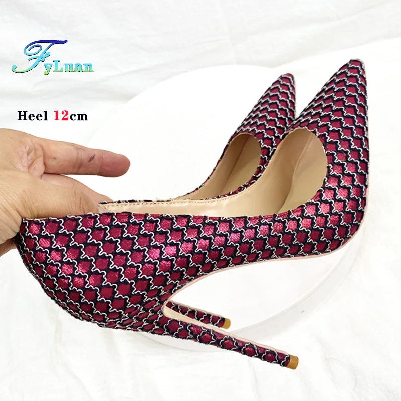 

Europe and America Pointy Toe Shallow Mouth Single Shoes For Women Plus Size Fashion 8CM 10CM 12CM Mesh Pattern High Heels Pumps