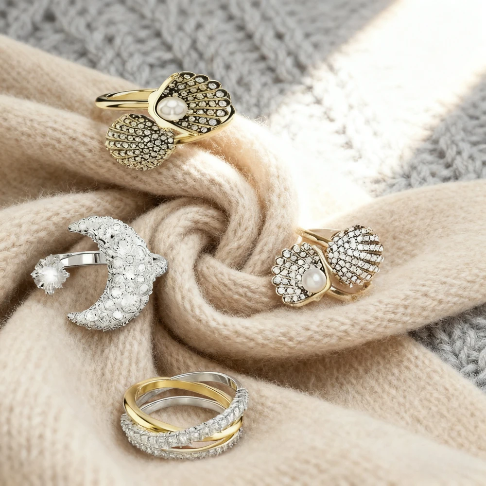 

2025 New Elegant accessories High - quality Zircon Moon Ring, Fashionable, Exquisite, Simple Open - mouth Couple's Pairing Ring