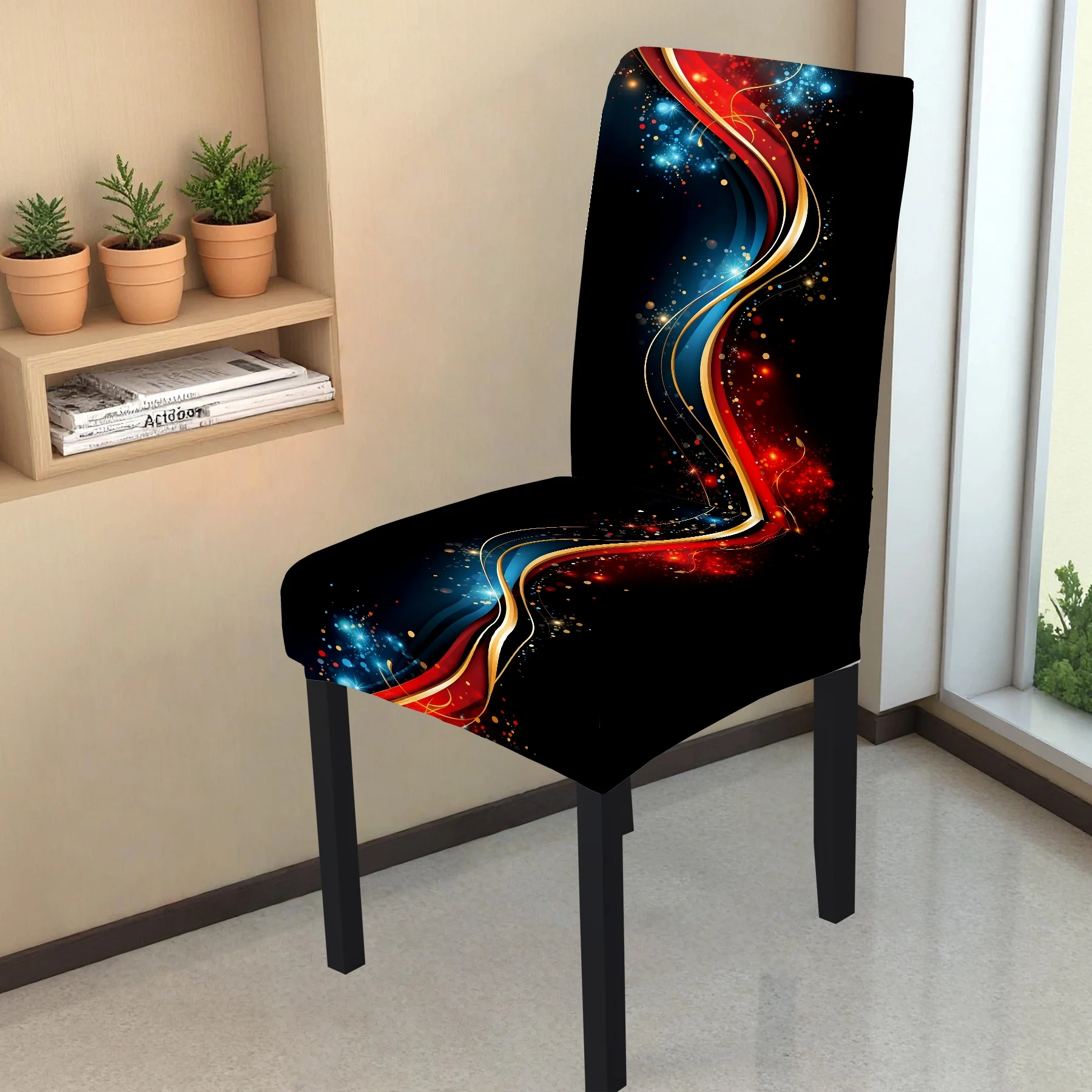 2026 New Elastic Full - Coverage Chair Cover, with Colorful Starry Wave Pattern, Washable and Fade - Resist