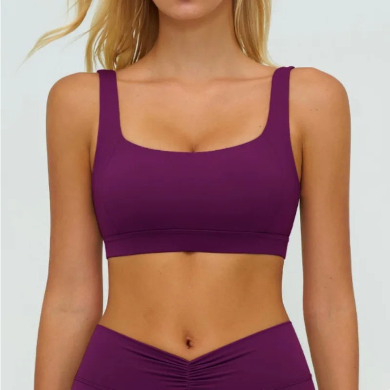 Ladies Yoga Fleece Vest Sports Bra High Intensity Shock Absorption Pilates Running Fitness Yoga Wear with Wide Straps