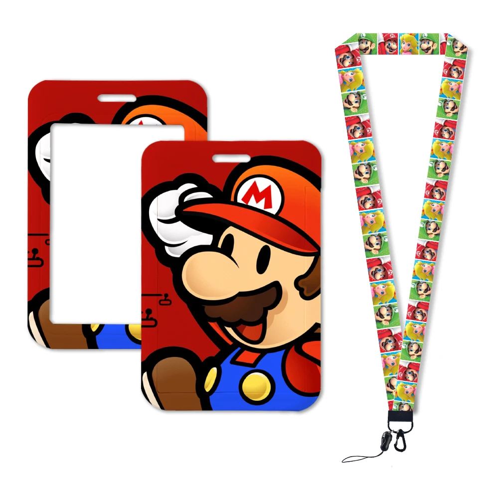 Hot Selling Game Mario Anime Cartoon Cute Kawaii Student Campus Card Holder Lanyard Kids Id Badge Holder Card Sleeves