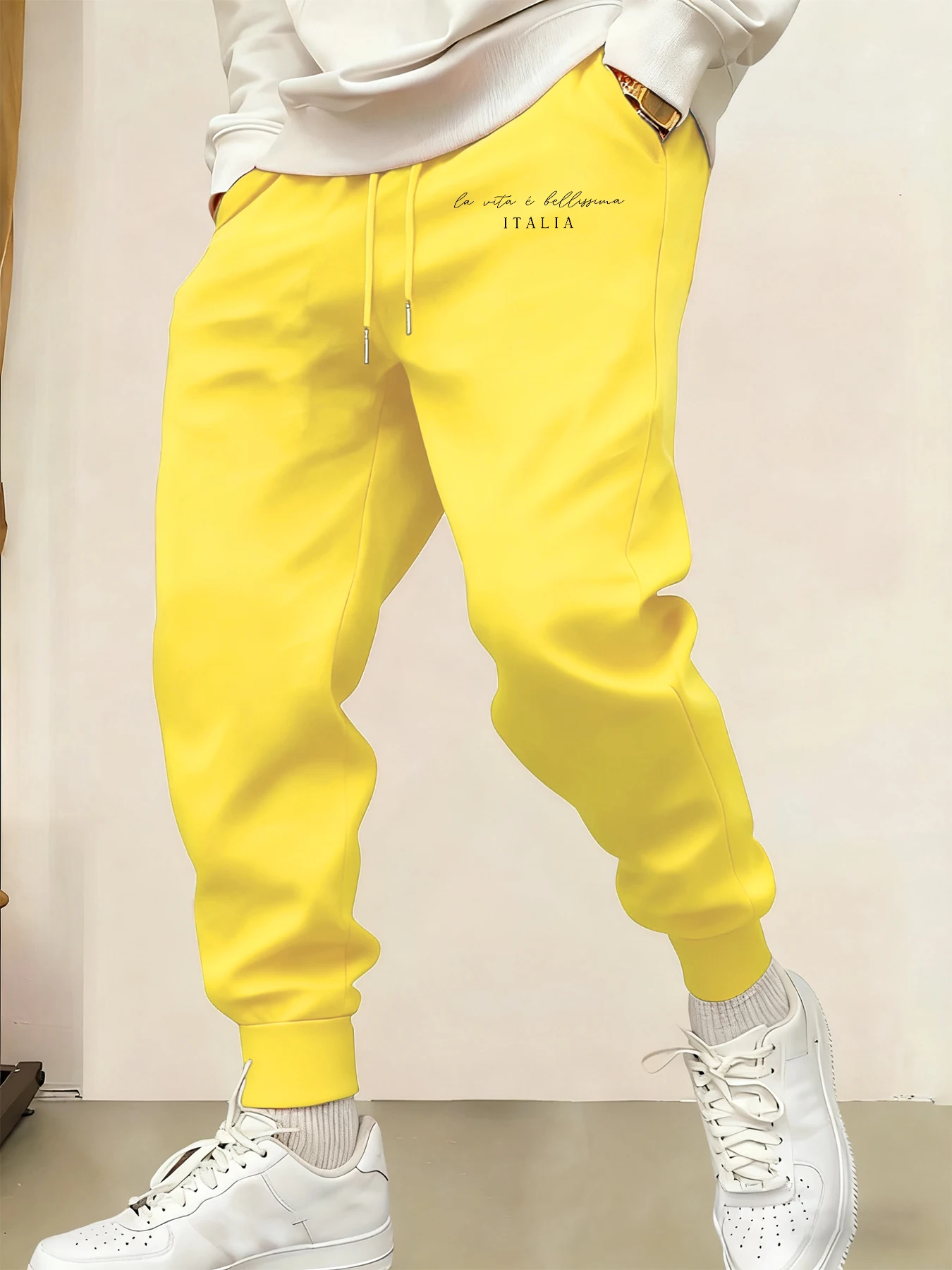 

La Vita È Bellissima Italia Prints Mens Autumn Pants Fleece Street Sweatpant Drawstring Pocket Trousers Casual Basics Sportpants