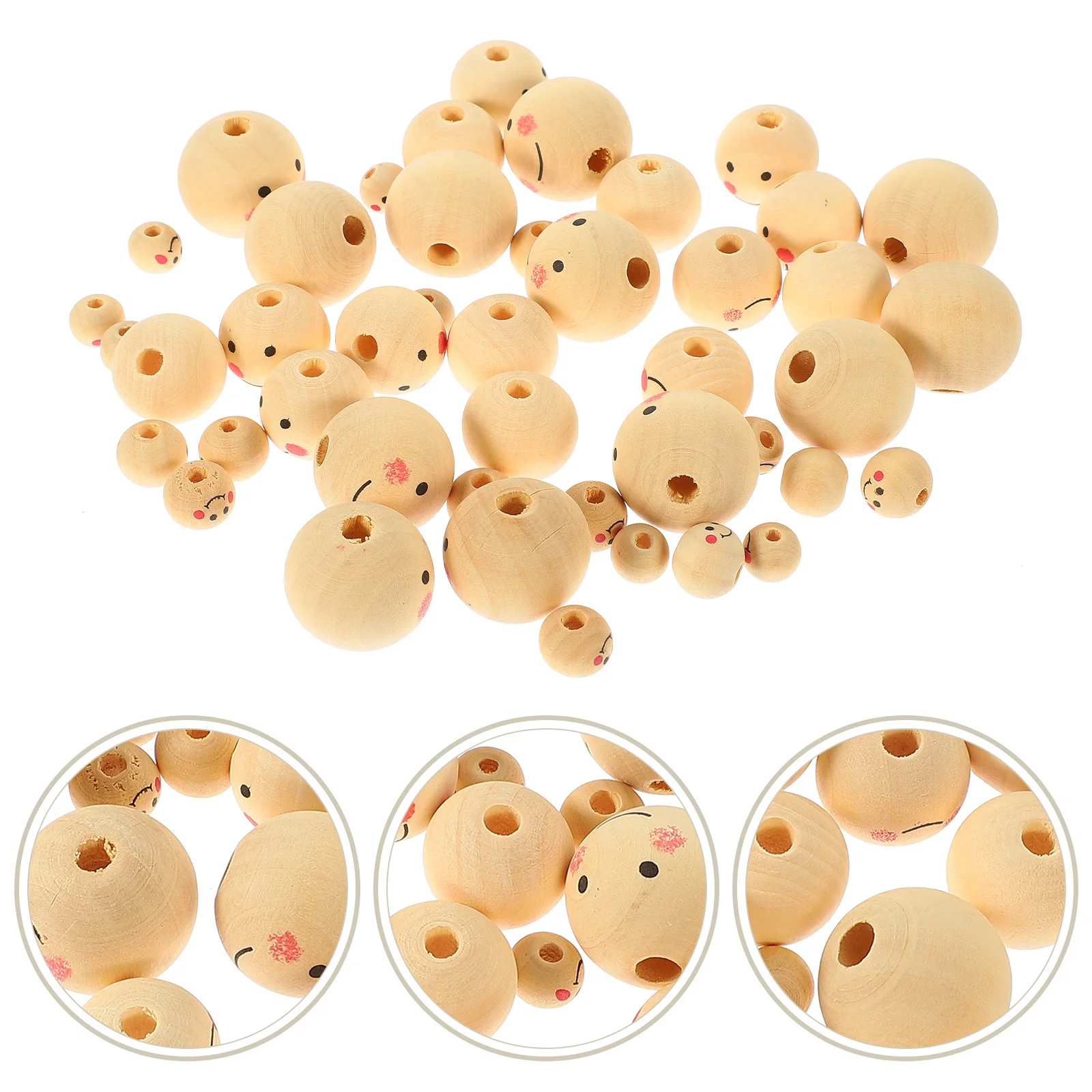 

80Pcs Face Pattern Wooden Beads Durable Smooth Surface for DIY Jewelry Making Crafts Loose Beads Bulk Round Spacer