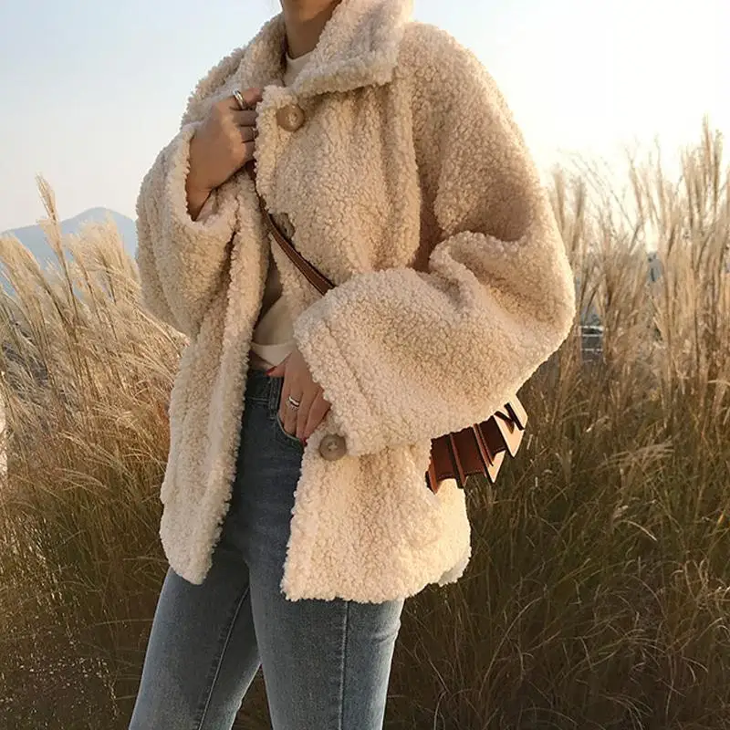 Lamb Fur Coat Women\'s Winter Thick Jacket Artificial Lamb Wool Sweatshirt Warm Cardigan Loose Casual Coats Fall American Vintage