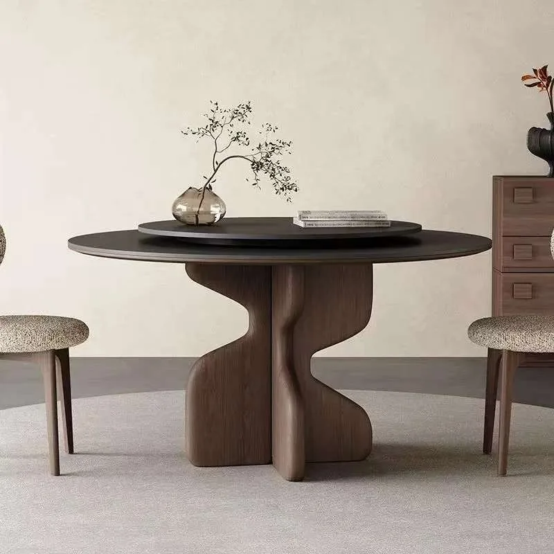 

Solid wood dining table round home modern simple designer matte rock slab round table