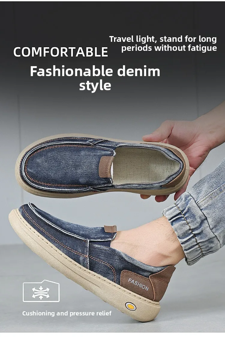 Herren Vintage Denim Slip-On Casual Loafer, weiche, dicke Sohle, atmungsaktiv, leicht, rutschfest, bequem, flache Alltagsschuhe zum Gehen – Detail 1