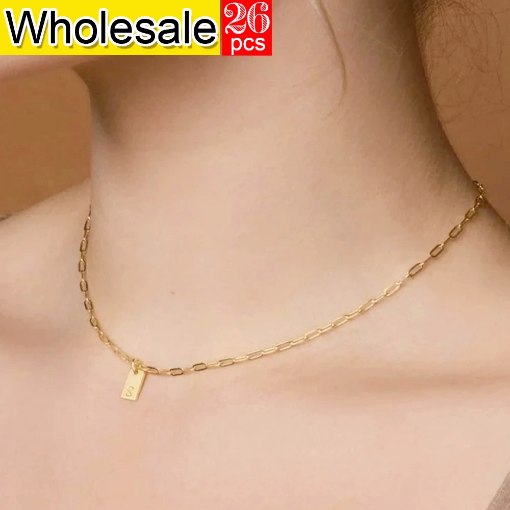 

26PCS Women's Neck Chain Golden Stainless Steel Women Pendant Necklace Choker Initial Letter Pendants Fashion Jewelry Gift Trend